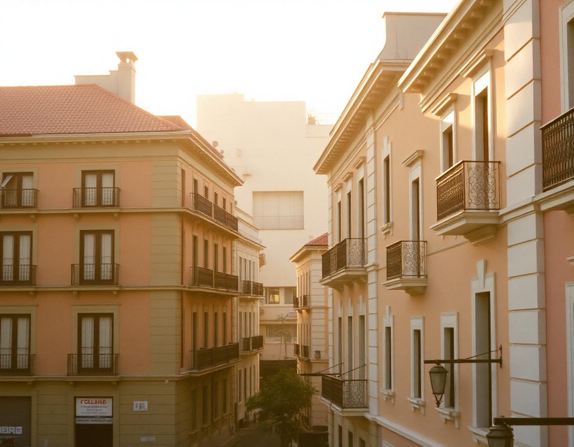 Calle de Lima al atardecer con fachadas pastel